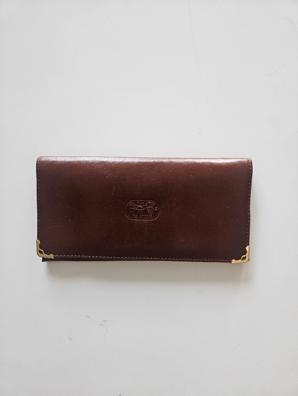 Vintage Carriage Chocolate Brown Leather Bifold Long Wallet
